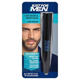 Just for Men Color de Barba y Cejas de 1 Día, Color Temporal para Barba y Cejas, para Un Aspecto Más Completo y Bien Definido, Hasta 30 Aplicaciones, Marrón Oscuro
