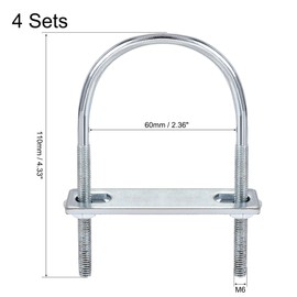 sourcing map Round U-Bolts 4 Sets 2.36"(60mm) Inner Width 110mm Length Steel M6 with Nut, Plate, Washer