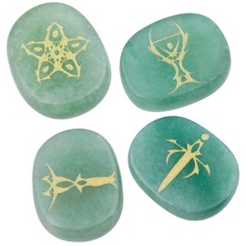 mookaitedecor Green Aventurine Crystals Reiki Stones Engraved Tarot Symbols Tarot Crystals Set, Polished Chakra Tarot Stones Green Healing Crystals Pocket Palm Stones for Wiccan Witchcraft Gifts