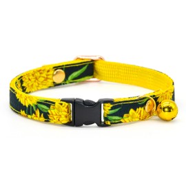 Chrysanthemum Cat Collar, Safety Breakaway Kitten Collar, Black & Yellow Daisy, XXS (6" - 10")