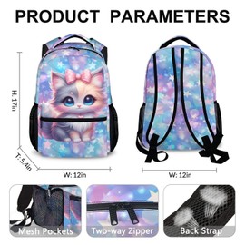GiftRomance Backpack for Girls, Cute Cat Bookbag for Kids 5-8, Back to School Supplies, 17 Inch Leisure Backpack for School Travel Preschool Elementary Kindergarten