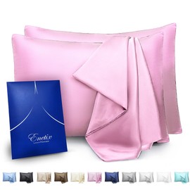 Enetix Silk Satin Pillowcase for Hair and Skin, 2-Pack with Gift Package, Acne Free Hidden Zipper Pillow Cover (Standard (50 x 75cm), Rose)