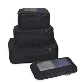 INNKGLE Compression Travel Packing Cubes 4 Set -Black- Recycled PET Fabric, Space-Saving Organiser Bags for Suitcase, Travel & Home Storage - Ideal for Clothes, Shoes & Gear