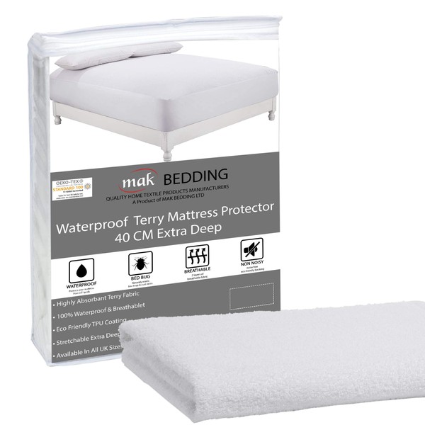 mak Waterproof Cot Bed Mattress Protector Terry Towel 70x140cm +15 cm Extra Deep Box Stretch Skirt - Machine Washable Mattress Cover