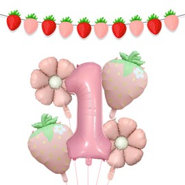 Rainway 6 pezzi decorazione compleanno 1 anno tema fragola e margherita, ghirlanda di fragola palloncino fiore decorativo completo, set per festa di compleanno 1 anno e decorazione di festa a tema