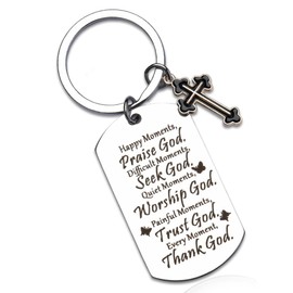 Sudaporn Christian Keychain Accessories for Women Men: Bible Verse Cross Keychain Gifts for Dad Mom Friends, Religious Gifts for Women Men Faith Catholic, Silver Metallic Color, Unisex-Adults