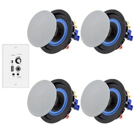Herdio Bluetooth Ceiling Speakers Wired 4 Inches 2-Way with 4 Channel Amplifier Receiver for Home Theater Living Room Office(4 Speakers)