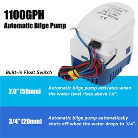 1100GPH Boat Automatic Bilge Pump, 12V 24V 3-Way Bilge Pump Switch Panel with Built-in Circuit Breaker, Float Switch & Complete Installation Kit for Motorboat Fishing Boats Accessories
