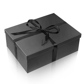 Linelglobal Large Gift Box with Lid for Present with Ribbon Filler Paper for Birthday Anniversary Father Day Foldable 16.5x12.5x5.9 - Black