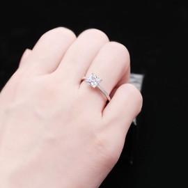 Uloveido 925 Sterling Silver Princess Brilliant Cut Simulated Diamond Solitaire Rings 4-Prong Set CZ Engagement Promise Ring Rhodium Plated 2g Size 7 LJ078