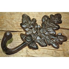 3 Rustic Oak Leaf Coat Hooks - Cast Iron Antique Style Towel Rack Durable Decorative Vintage Acorn Decor