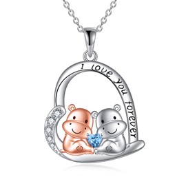YAFEINI Cat/Horse/Deer/Elephant/Koala/Sea Lion/Dog/Frog Necklace 925 Silver Mother Daughter Chain Animal Necklace Pendant Gift for Mother Daughter, Sterling Silver, Cubic Zirconia