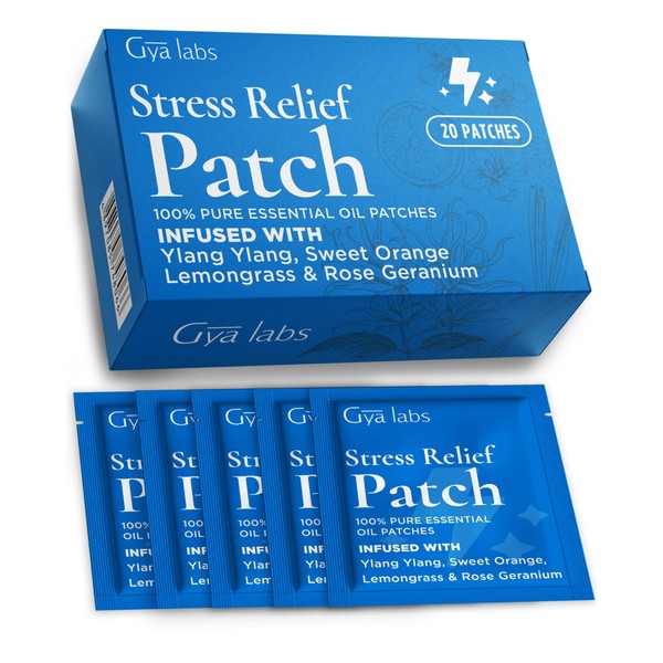 Gya Labs Stress Relief Patches for Adults 100% Pure Essential Oil - Natural Aromatherapy Patches for Relaxing & Calm Down - Ylang Ylang, Lemongrass, Sweet Orange & Rose Geranium Infused (Pack of 20)