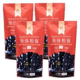 WuFuYuan Boba Tapioca Pearls, Black Sugar Flavor, Quick Cook Bubble Tea Boba, Microwave Ready in 3 Minutes, 8.8 oz (4 Packs)