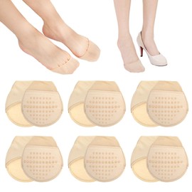 UILYNIU 6 Pack Toe Socks Women, Toe Covers Socks, No Show Socks Invisible Toe Topper Socks, Anti-Slip Forefoot Cushion Pads Foot Pads, Ultra Low Cut Invisible Socks, Seamless Liner Socks (Beige)