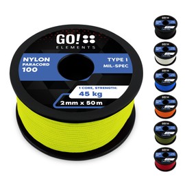 GO!elements 50 m Paracord 2 mm Rope Made of Tear-Resistant Nylon Cord – Paracord 100 Type I Survival Cord – Tear-Resistant up to 45 kg – Suitable as All-Purpose Rope, Repair Cord, Mason's Cord,