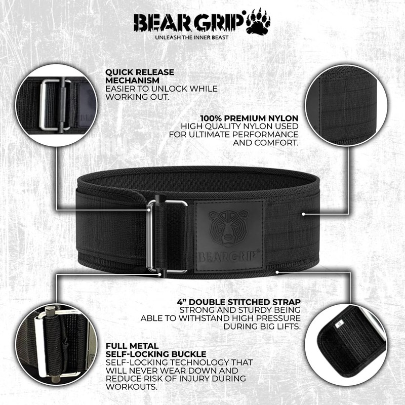 BEAR GRIP - Self-Locking Weightlifting Belt, Premium Weightlifting Belt for