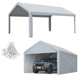ADVANCE OUTDOOR Replacement Top Cover Tarp with Leg Cloth for 10x20 ft Carport Canopy with Ball Bungees, Sliver Gray, One Roof Only