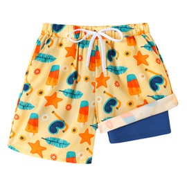 Ghteas Toddler Boy Swim Trunks Compression Liner Boys Bathing Suit Kids Boys Swimsuit Stretch Swimming Shorts Pocket Cute Swim Trunks Boy 6 7 Colorful