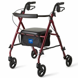 Medline Superlight Aluminum Rollator, 6-inch Wheels, 250 lb. Weight Capacity, Red