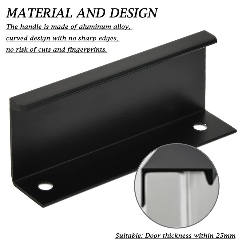 FOCCTS 10pcs 80mm/3.15" Black Curve Edge Pull Handles Concealed Cabinet