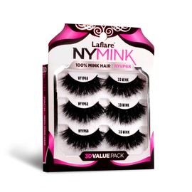 Laflare 100% Real Mink Lashes, 3D NY Mink Eyelashes, Hand-Rowing Natural Long Wispy False Lashes for Luxury Makeup, Natural, Light,Trendy, Reusable (NY68, VALUE PACK)
