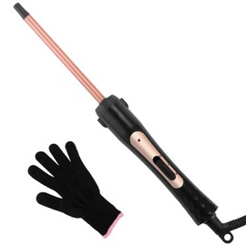 LXMTOU 3/8 Inch Curling Wand Iron Small Curling Wand Tight Curls Tourmaline Ceramic Barrel for Short & Long Hair Skinny Wand Curler Styler with Clampless 350°F/410°F Temperature Adjustable