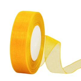 45 m Organza Ribbon, Yellow, 25 mm Wide, Chiffon Gift Ribbon, Transparent Yellow Organza Ribbon, Chiffon Ribbon, Decorative Ribbon, Gift Wrapping, Tulle Ribbon for Christmas, Wedding, Christening,