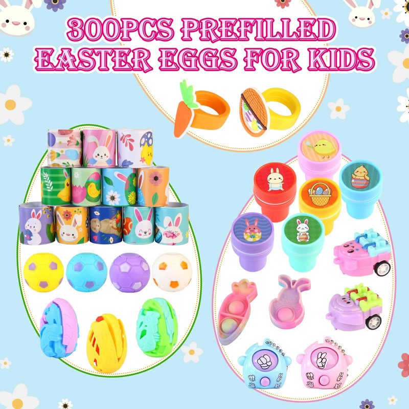 300pcs Bulk Prefilled Easter Eggs with Toys, Filled Easter Eggs