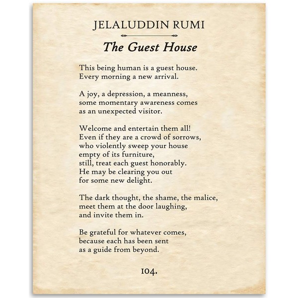 Rumi - The Guest House - 11x14 Unframed Typography Book Page Print - Great Gift for Poetry Fans and Inspirational Decor for Home and Office Under $15