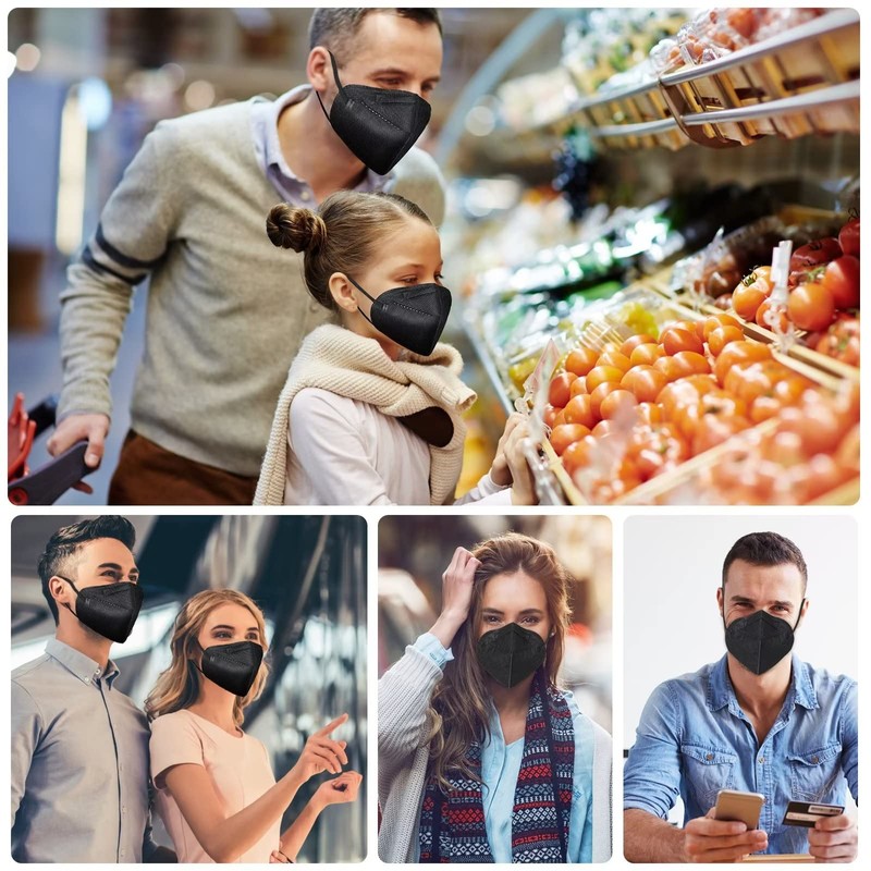 KN95 Face Mask 50 Pack, Individually Wrapped, Black Disposable Face