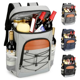 Tiny Chou Cooler Backpack, 32 Cans Insulated Backpack Cooler, Large Capacity Leakproof Cooler Bag, Waterproof Beach Travel Camping Hiking Picnic Lunch Backpack for Men and Women, Light Grey