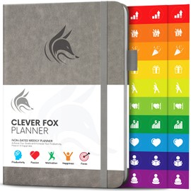 Clever Fox Planner – Undated Weekly & Monthly Planner for Productivity, Time Management & Goals – Organizer Journal – A5 (Grey)