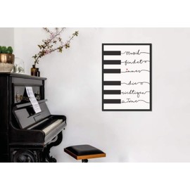 wohnstil Picture, Saying to Music, A4 Poster Framed Black and White, Gift Piano Player Pianists Music Lovers, Typography with Heart