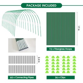 JCKHXG 72pcs Garden Hoops for Raised Bed, 12 Sets of 8FT Long Greenhouse Hoops Grow Tunnel, Rust-Free Fiberglass Support Hoops Frame for Netting, DIY Plant Support Garden Stakes for Row Cover