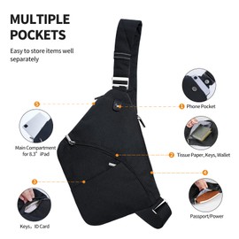 VADOO Sling Bag Backpack, Anti-Theft Bags, Chest Bag Pack, Crossbody Shoulder Bag Men Black Slim Multi-Pocket Backpack Lightweight Outdoor Sport Travel Hiking Casual Daypacks for Men