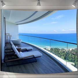 U-SITU Tapestry Temporary Window Outdoor Scenery Blue Sea Beach Fireworks Mt. Fuji Cherry Blossoms in Full Bloom Autumn Leaves Flower Field Forest Veranda Natural Landscape Stylish Multifunctional