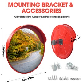 Convex Traffic Mirror - 32" Outdoor Driveway & Security Parabolic Safety Mirror, Acrylic Blind Spot Miror for Garage Retail Stores, Warehouses and High-Traffic Areas, Red