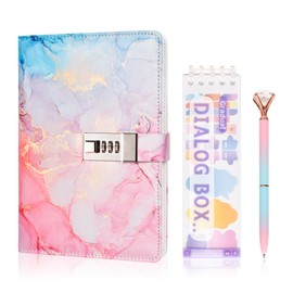Dokeno Diary with Lock Notebook Ballpoint Pen Sticker Gifts for Girls 7 8 9 10 11 12 13 14 Years Birthday Gifts Stationery Set for Travel Diary Study Notes