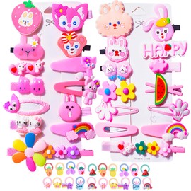 48 PCS Cute Girl Hair Accessories Set, Candy Color Hair Clips for Kids Toddlers, Rainbow Flower Fruit Butterfly Cartoon Clips, Colorful Barrettes for Stylish Hairstyles, Dress Up & Party