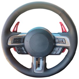 Hand Sewn Black Perforated Leather Interior Car Steering Wheel Cover, Anti Slip and Breathable Ultra-Fine Fiber Leather, for Ford Mustang 2015-2023