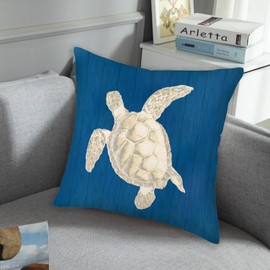 Tlovudori Sea Life Coastal Throw Pillow Covers 18x18 Inch Retro Turtle Blue Summer Beach Ocean Nautical Outdoor Decorations Decorative Throw Pillows Cases for Couch Decor