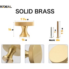 RZDEAL 1.18 Inch Round Gold Knobs for Dresser Knurled Drawer Handles Pulls Solid Brass Cabinet Knobs,10 Pack