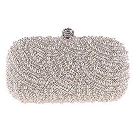 Hausdec Pearl Clutch Bags Women Purse Ladies Hand Bags Evening Bags for Wedding Pearl Fashion Clutch Bags - White