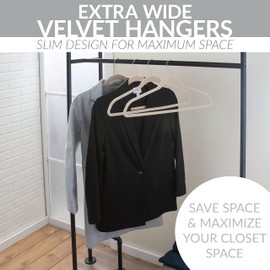 Simplify Extra Wide 21" Velvet Coat Hangers | 24 Pack | Slim Design | Heavy Duty | Holds 10 Pounds | Closet Organization | Shirt & Clothes | Ivory