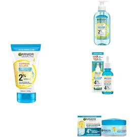 Garnier Express. Aclara Limpiador profundo exfoliante 150ml + Gel limpiador facial purificante 200ml + Sérum Anti-imperfecciones 30ml + Crema Hidratante Matificante Anti-imperfecciones 50ml