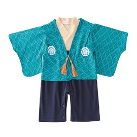 SZCQ Baby Boy Kimono Romper Suit Japanese Costumes Infant Cotton Samurai Outfits Turquoise XXS(3-6M), Turquoise, 3-6 Month