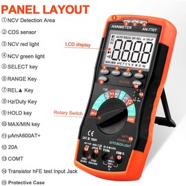 AIOMEST AN-770T Digital Multimeter Auto-Ranging 6000 Counts Multimeter, Voltage/Current/Resistance Meter, Measures Capacitor Temperature and Diode, TRMS DMM with Data Hold, NCV and Backlight
