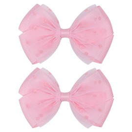 Zolyco Tiny 3 Inch Dot Organza Double Hair Bow Clips - Cute Lined Boutique Alligator Hairpin for Girls, Toddlers, and Little Teens - Kids Barrettes Set of 2 Small Stylish (Light Pink)