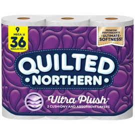 Quilted Northern Ultra Plush® Toilet Paper, 9 Mega Rolls = 36 Regular Rolls, 3-ply Bath Tissue